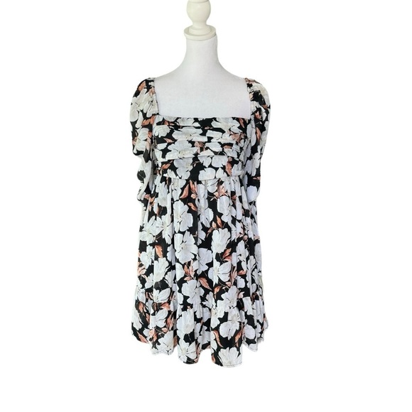 Abercrombie - Long Sleeved Ruched Floral Baby Doll Mini Dress Sz S - Picture 2 of 7